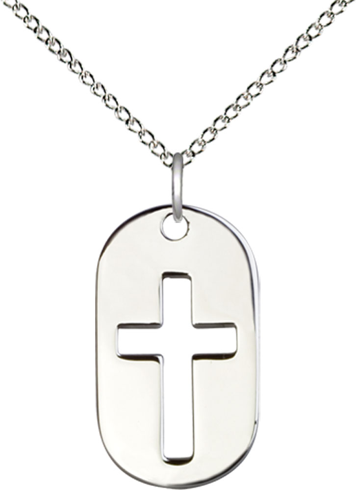 Sterling Silver Cross Dog Tag Pendant on a 18 inch Sterling Silver Light Curb chain
