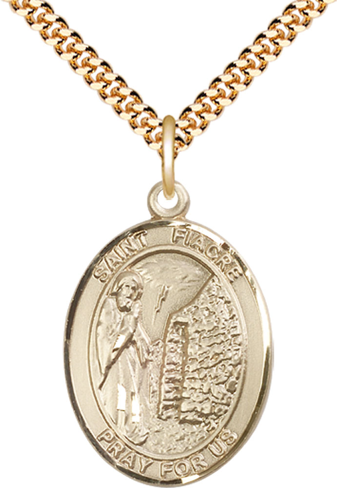 14kt Gold Filled Saint Fiacre Pendant on a 24 inch Gold Plate Heavy Curb chain