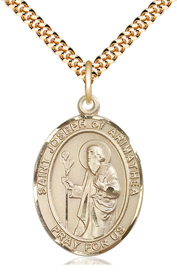 14kt Gold Filled Saint Joseph of Arimathea Pendant on a 24 inch Gold Plate Heavy Curb chain