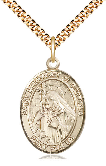 14kt Gold Filled Saint Margaret of Cortona Pendant on a 24 inch Gold Plate Heavy Curb chain