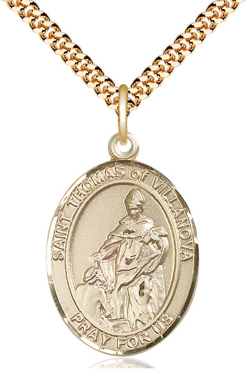 14kt Gold Filled Saint Thomas of Villanova Pendant on a 24 inch Gold Plate Heavy Curb chain