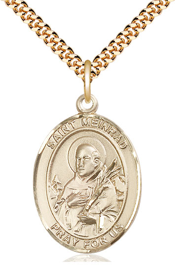 14kt Gold Filled Saint Meinrad of Einsideln Pendant on a 24 inch Gold Plate Heavy Curb chain