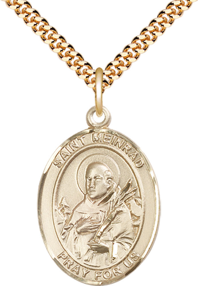 14kt Gold Filled Saint Meinrad of Einsideln Pendant on a 24 inch Gold Plate Heavy Curb chain