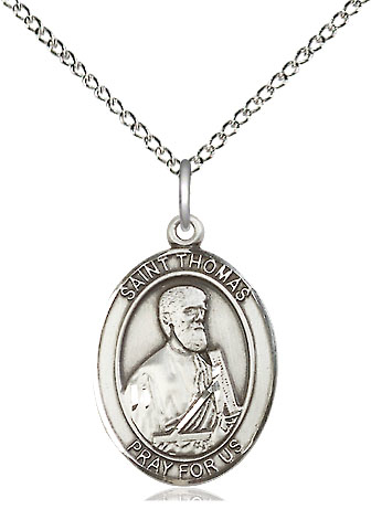 Sterling Silver Saint Thomas the Apostle Pendant on a 18 inch Sterling Silver Light Curb chain