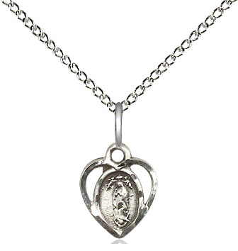 Sterling Silver Our Lady of la Salette Pendant on a 18 inch Sterling Silver Light Curb chain