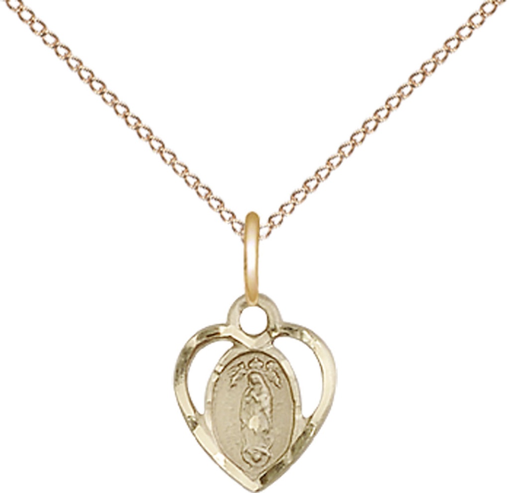 14kt Gold Filled Our Lady of Guadalupe Pendant on a 18 inch Gold Filled Light Curb chain