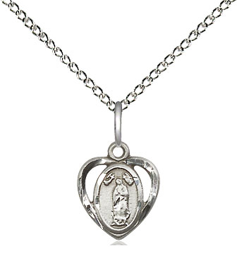 Sterling Silver Our Lady of Guadalupe Pendant on a 18 inch Sterling Silver Light Curb chain