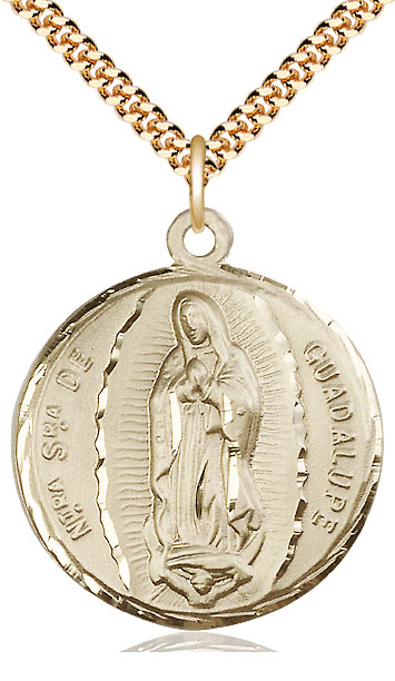 14kt Gold Filled Our Lady of Guadalupe Pendant on a 24 inch Gold Plate Heavy Curb chain