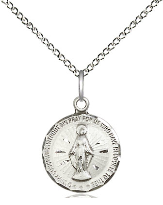 Sterling Silver Miraculous Pendant on a 18 inch Sterling Silver Light Curb chain