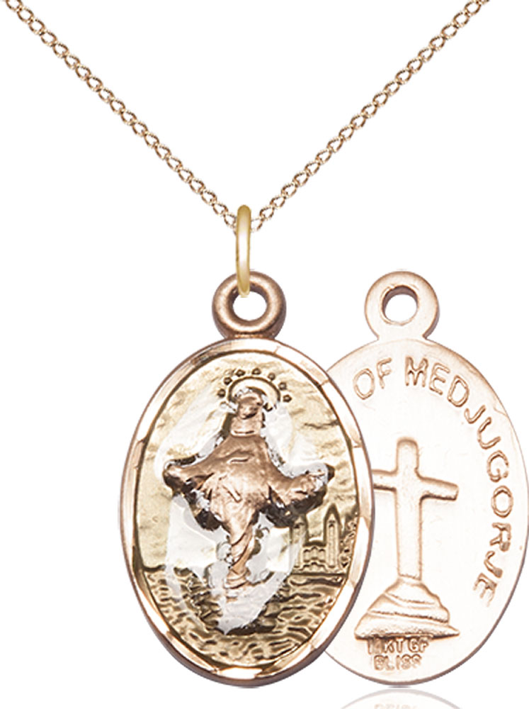 14kt Gold Filled Our Lady of Medugorje Pendant on a 18 inch Gold Filled Light Curb chain