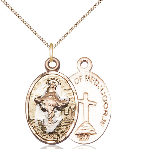 14kt Gold Filled Our Lady of Medugorje Pendant on a 18 inch Gold Filled Light Curb chain