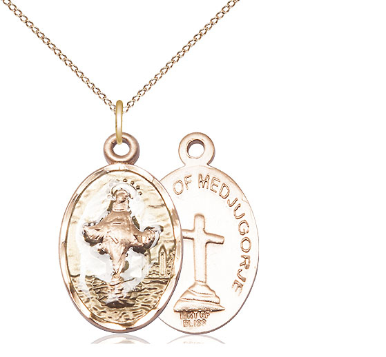 14kt Gold Filled Our Lady of Medugorje Pendant on a 18 inch Gold Filled Light Curb chain