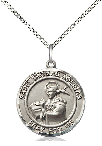 Sterling Silver Saint Thomas Aquinas Pendant on a 18 inch Sterling Silver Light Curb chain