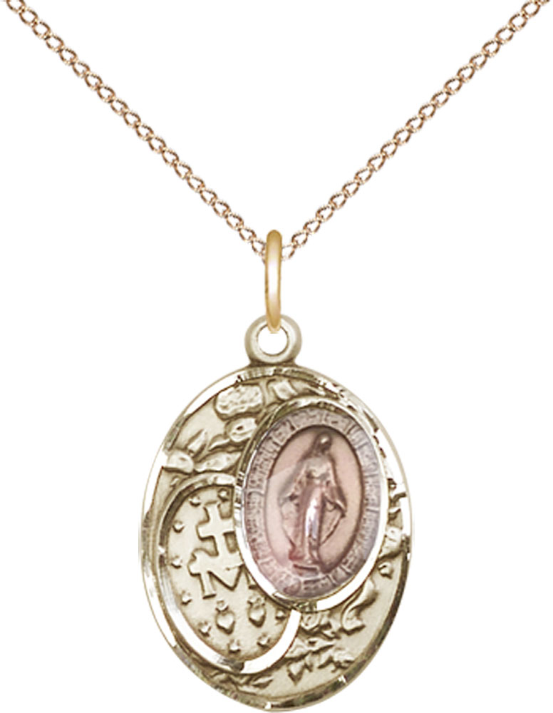 14kt Gold Filled Miraculous Pendant on a 18 inch Gold Filled Light Curb chain