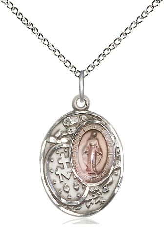 Sterling Silver Miraculous Pendant on a 18 inch Sterling Silver Light Curb chain