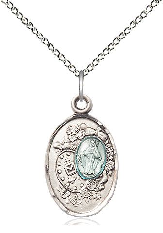 Sterling Silver Miraculous Pendant on a 18 inch Sterling Silver Light Curb chain