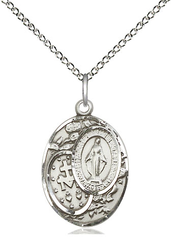 Sterling Silver Miraculous Pendant on a 18 inch Sterling Silver Light Curb chain