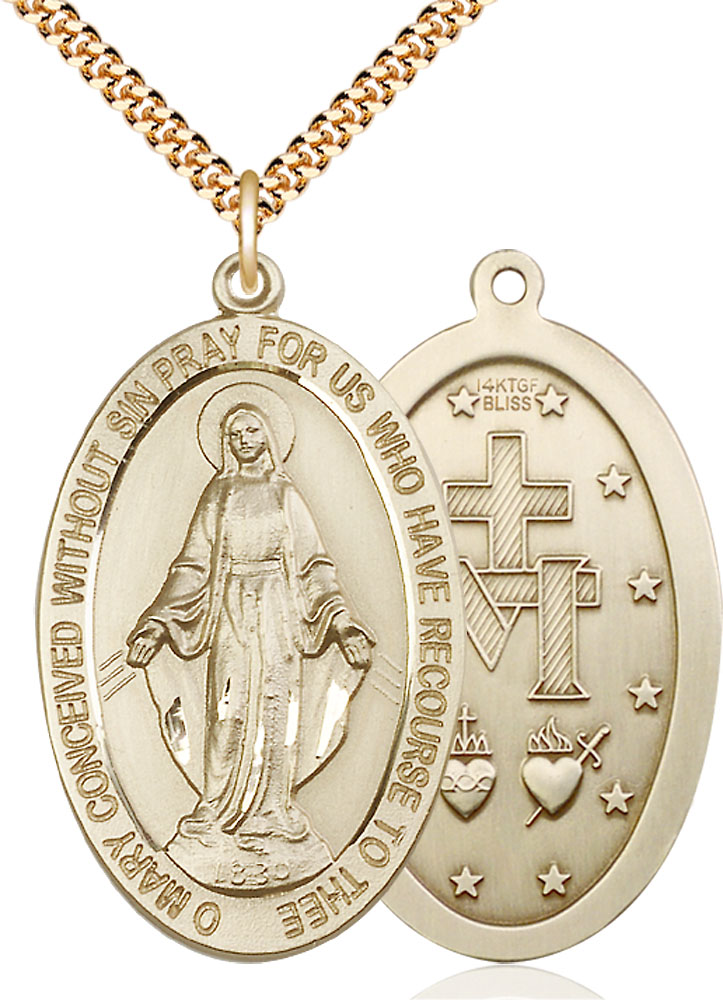 14kt Gold Filled Miraculous Pendant on a 24 inch Gold Plate Heavy Curb chain
