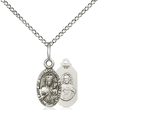 Sterling Silver Our Lady of Czestochowa Pendant on a 18 inch Sterling Silver Light Curb chain