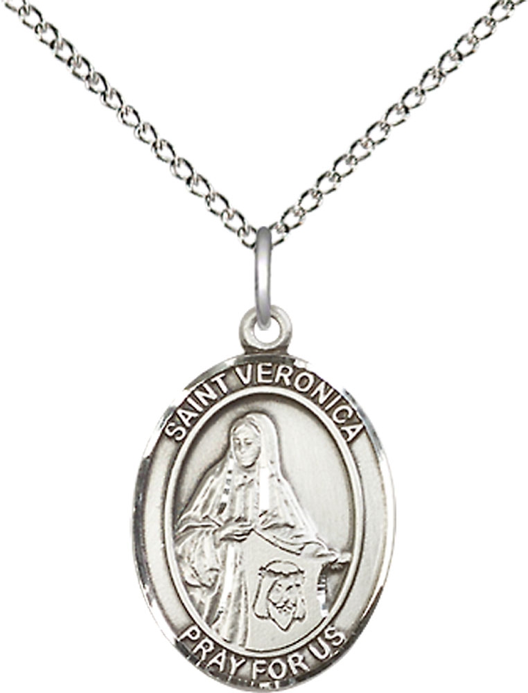 Sterling Silver Saint Veronica Pendant on a 18 inch Sterling Silver Light Curb chain