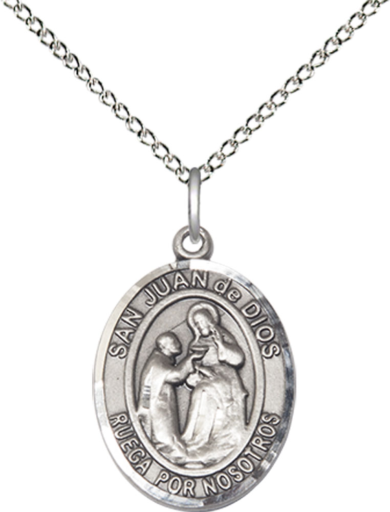 Sterling Silver San Juan de Dios Pendant on a 18 inch Sterling Silver Light Curb chain