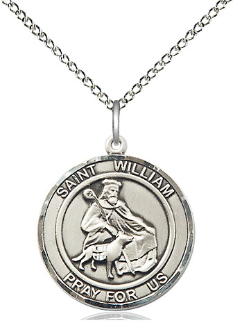 Sterling Silver Saint William of Rochester Pendant on a 18 inch Sterling Silver Light Curb chain