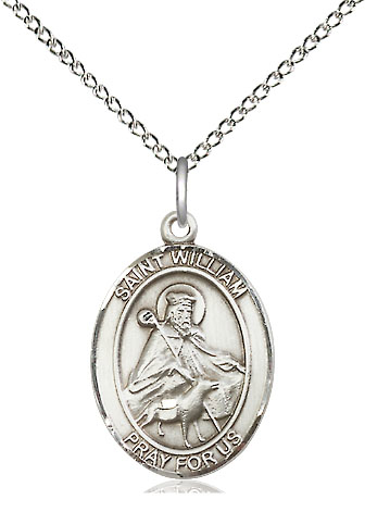 Sterling Silver Saint William of Rochester Pendant on a 18 inch Sterling Silver Light Curb chain