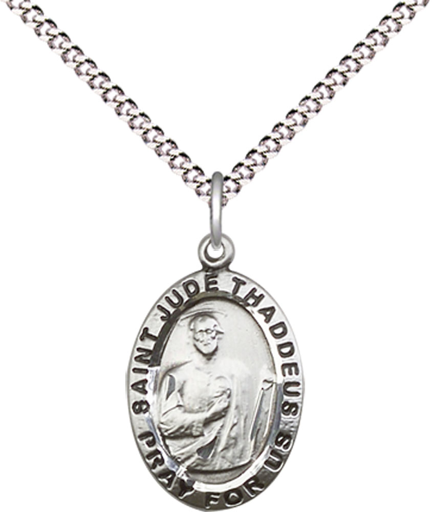 Sterling Silver Saint Jude Pendant on a 18 inch Light Rhodium Light Curb chain