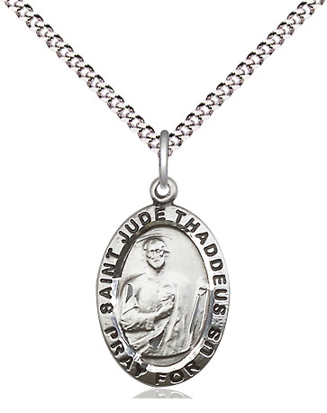 Sterling Silver Saint Jude Pendant on a 18 inch Light Rhodium Light Curb chain