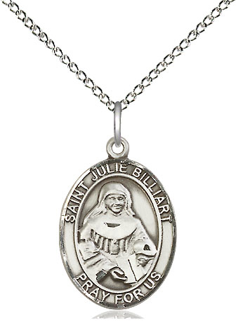 Sterling Silver Saint Julie Billiart Pendant on a 18 inch Sterling Silver Light Curb chain