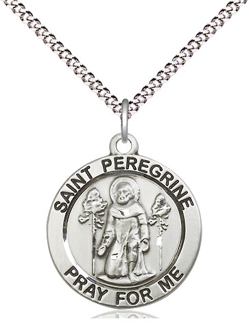 Sterling Silver Saint Peregrine Pendant on a 18 inch Light Rhodium Light Curb chain