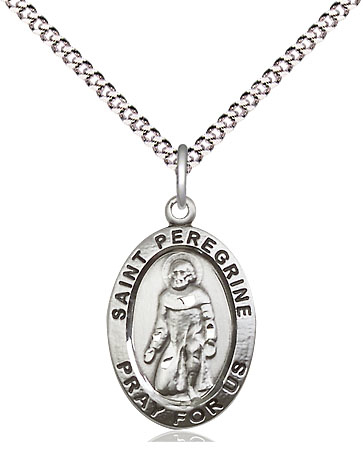 Sterling Silver Saint Peregrine Pendant on a 18 inch Light Rhodium Light Curb chain