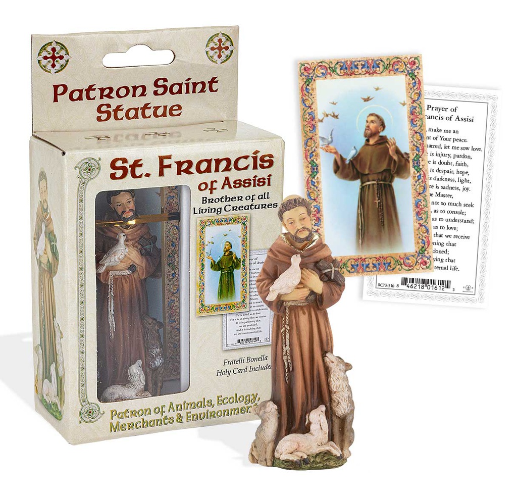 4&quot; Cold Cast Resin Hand Painted Statue of St Francis of Assisi