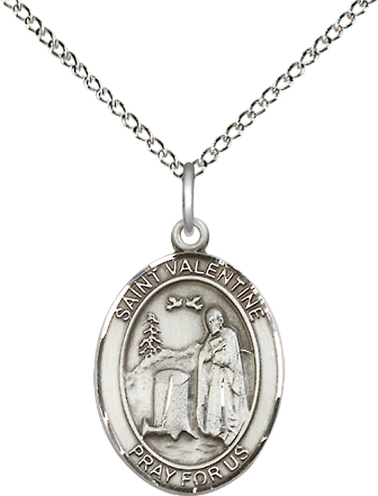 Sterling Silver Saint Valentine of Rome Pendant on a 18 inch Sterling Silver Light Curb chain