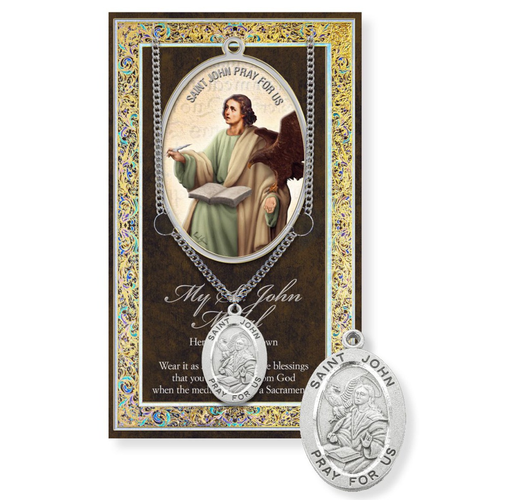 St. John Genuine Pewter Medal on a 24" Chain with Biography and Picture Folder