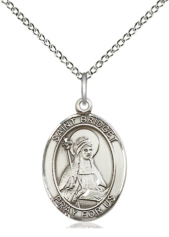 Sterling Silver Saint Bridget of Sweden Pendant on a 18 inch Sterling Silver Light Curb chain