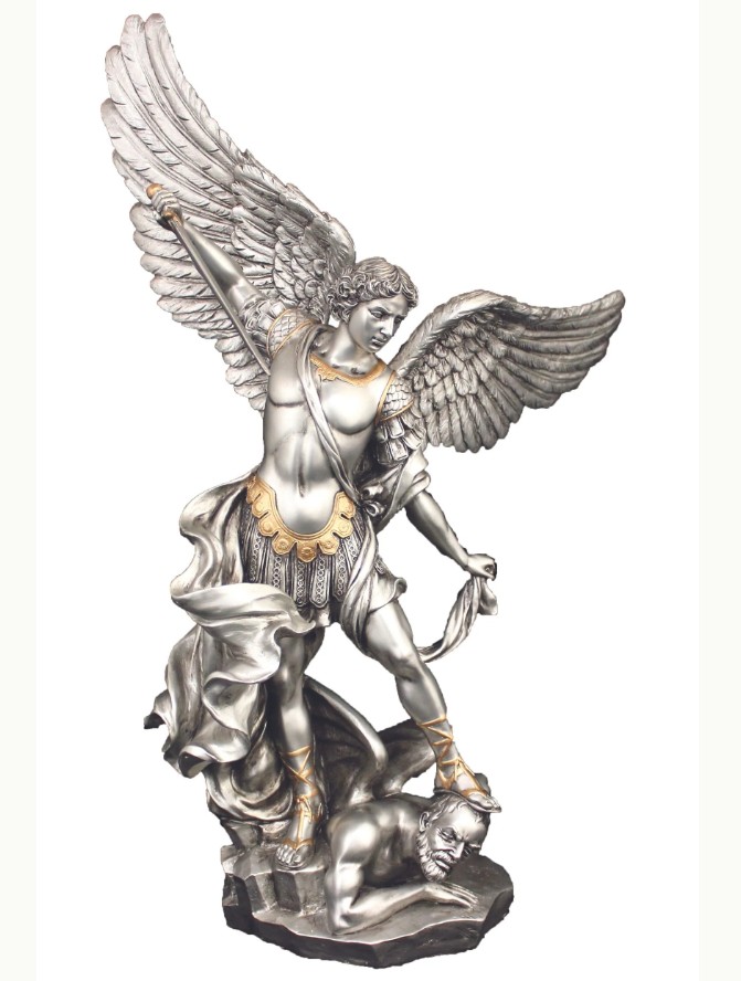 St. Michael Pewter Gold Trim 14.5&quot;