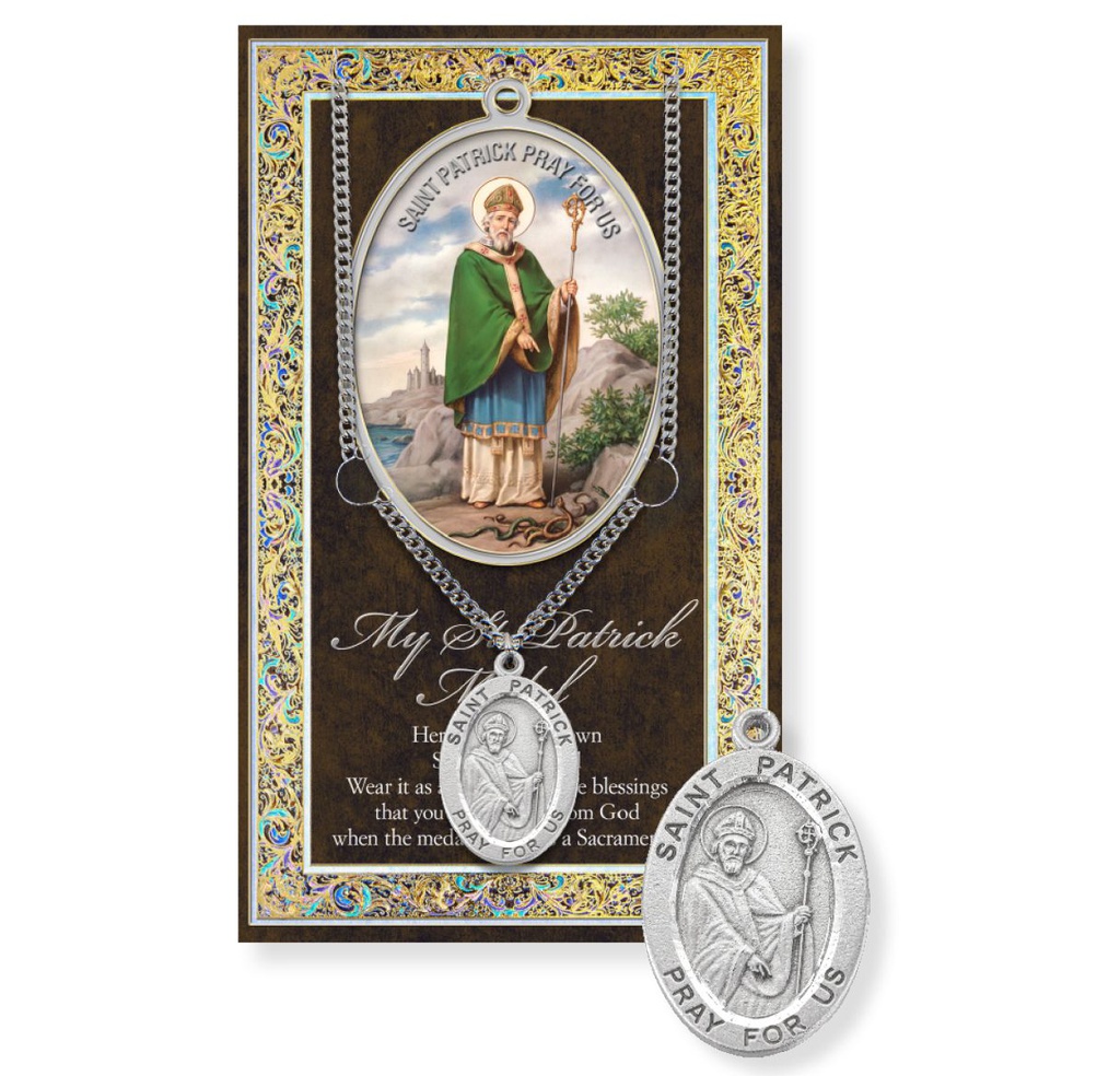 St. Patrick Genuine Pewter Medal on a 24&quot; Chain with Biography and Picture Folder