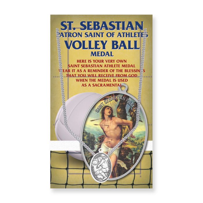 Oval Saint Sebastian Womens Volleyball Medal on a 18" Chain