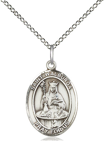 Sterling Silver Saint Walburga Pendant on a 18 inch Sterling Silver Light Curb chain