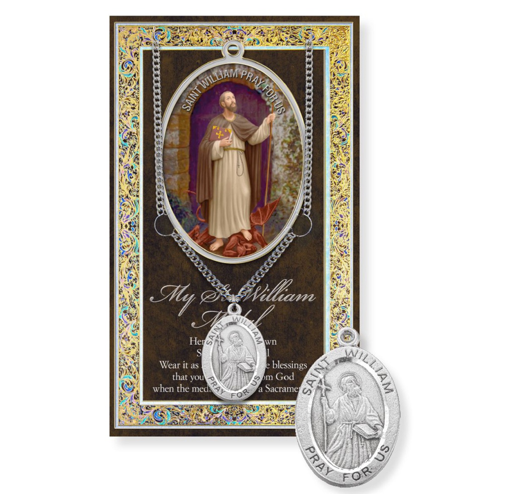 St. William Genuine Pewter Medal on a 24" Chain with Biography and Picture Folder