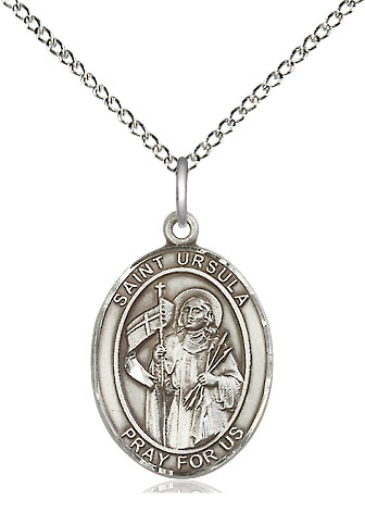 Sterling Silver Saint Ursula Pendant on a 18 inch Sterling Silver Light Curb chain