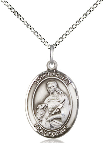 Sterling Silver Saint Agnes of Rome Pendant on a 18 inch Sterling Silver Light Curb chain