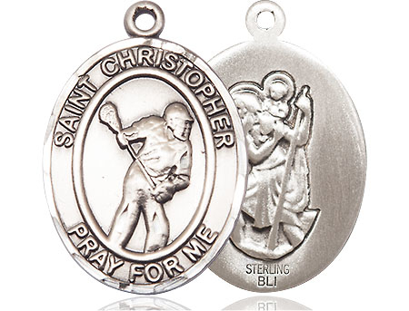 Sterling Silver Saint Christopher Lacrosse Medal