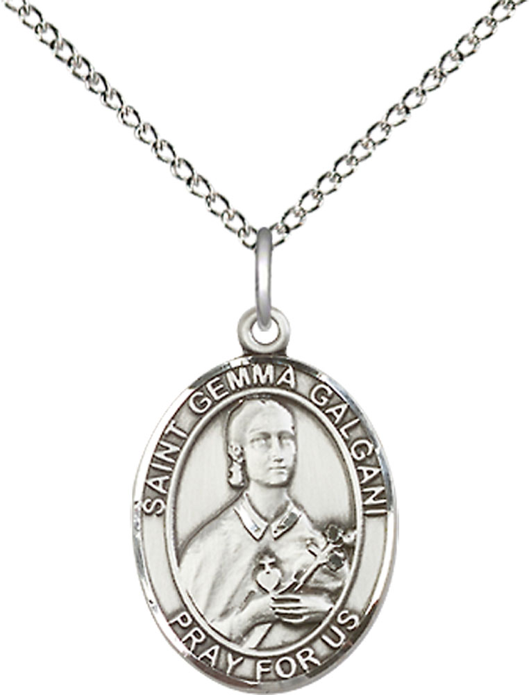 Sterling Silver Saint Gemma Galgani Pendant on a 18 inch Sterling Silver Light Curb chain