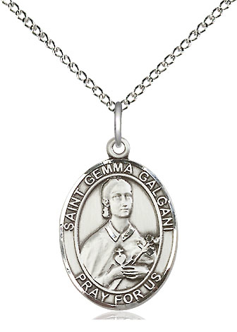 Sterling Silver Saint Gemma Galgani Pendant on a 18 inch Sterling Silver Light Curb chain