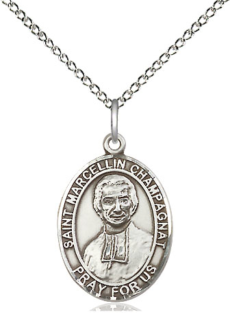 Sterling Silver Saint Marcellin Champagnat Pendant on a 18 inch Sterling Silver Light Curb chain