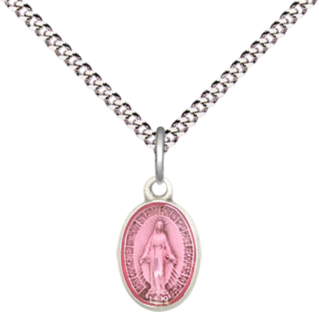 Sterling Silver Miraculous Pendant on a 18 inch Light Rhodium Light Curb chain