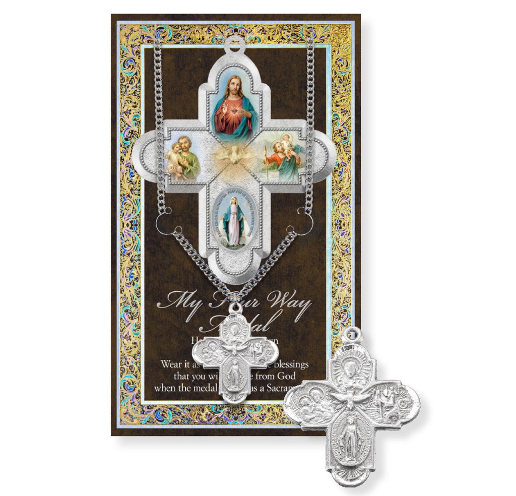 My Four Way Picture Genuine Pewter Medal on a 24&quot; Chain with Biography and Picture Folder