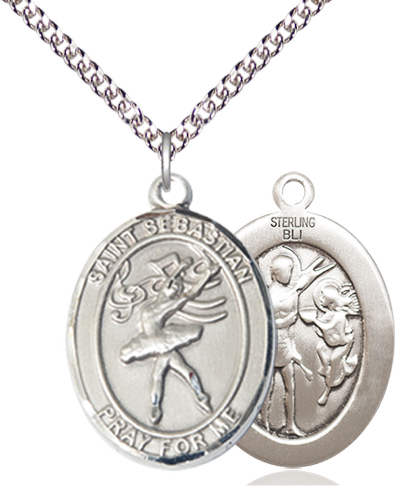 Sterling Silver Saint Sebastian Dance Pendant on a 24 inch Sterling Silver Heavy Curb chain